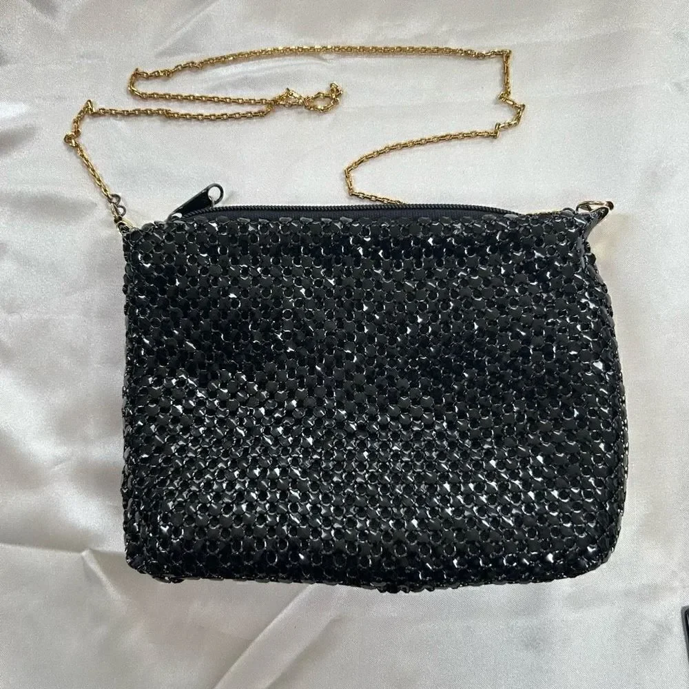 Vintage 70’s chain mail glow mesh sparkly black handbag